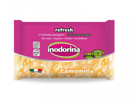 Влажные салфетки для гигиенического ухода за ушами и глазами Inodorina Functional Camomilla с ромашкой для собак и кошек, 15 шт
