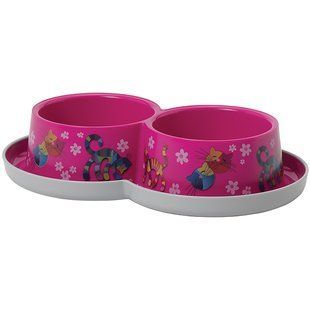 Миска для кошек двойная Moderna Double Trendy Dinner Friends Forever, Ярко-розовый