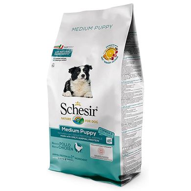 Schesir Dog Medium Puppy - Сухий монопротеїновий корм для цуценят середніх порід, курка, 12 кг