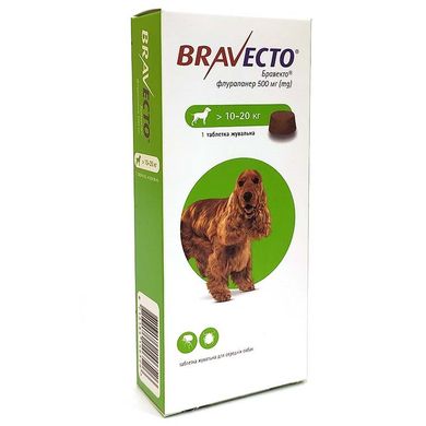 Bravecto (Бравекто) - Жевательная таблетка от блох и клещей для собак 10-20 кг, 500 мг