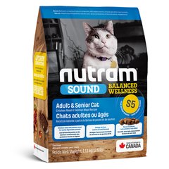 Nutram S5 Sound Balanced Wellness Natural Adult & Senior Cat Food - Сухой корм для взрослых котов с курицей и лососем, 1,13 кг