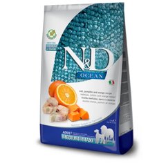 Farmina N&D Grain Free Ocean Pumkin - Беззерновой сухой корм для собак средних и крупных пород с треской и апельсином 2,5 кг