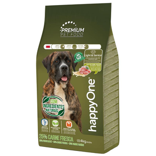 happyOne Premium Dog Light & Senior Fresh Meat - Сухой корм для малоактивных и пожилых собак всех пород со свежим мясом, 4 кг