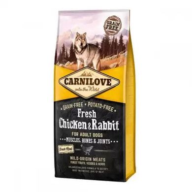 Carnilove Fresh Chicken and Rabbit for Adult All Breed - Сухой корм для взрослых собак всех пород с мясом цыпленка и кролика, 12 кг