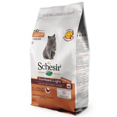 Schesir Cat Sterilized&Light - Сухий монопротеїновий корм для стерилізованих кішок та кастрованих котів, для котів схильних до повноти, курка, 10 кг