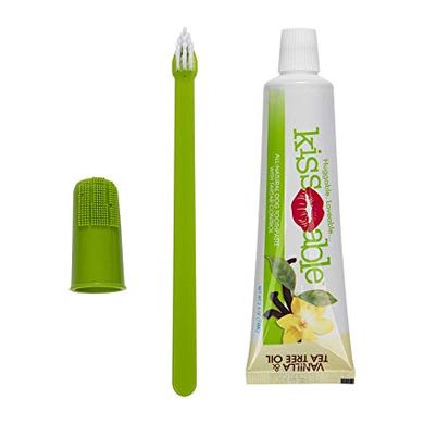 KISSABLE Toothbrush and Toothpaste Combo Kit for Dogs, Набір для чищення зубів для цуценят і дрібних порід Ваніль, 74 мл