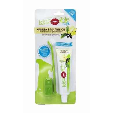 KISSABLE Toothbrush and Toothpaste Combo Kit for Dogs, Набор для чистки зубов для щенков и мелких пород Ваниль, 74 мл