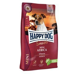 Happy Dog Mini Africa - Сухий корм для собак дрібних порід вагою до 10 кг при алергіях та харчовій непереносимості зі страусом та картопляними пластівцями, 800 г