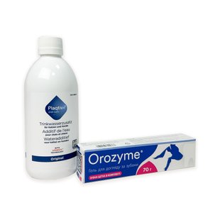 Гель для собак і котів Orozyme для боротьби з проблемами зубів та ясен, 70 г + Засіб для догляду за ротовою порожниною собак та котів Plaqtiv+ Water Additive, 500 мл