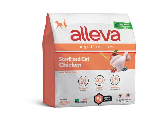 Alleva Equilibrium Chicken Sterilized Cat - з куркою для дорослих стерилізованих котів або котів, що живуть у домашніх умовах 0,4 кг