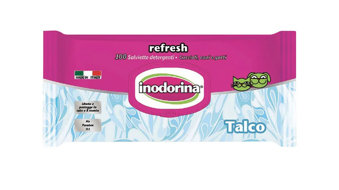 Inodorina Refresh Talco вологі серветки з тальком для собак та котів, 110 шт
